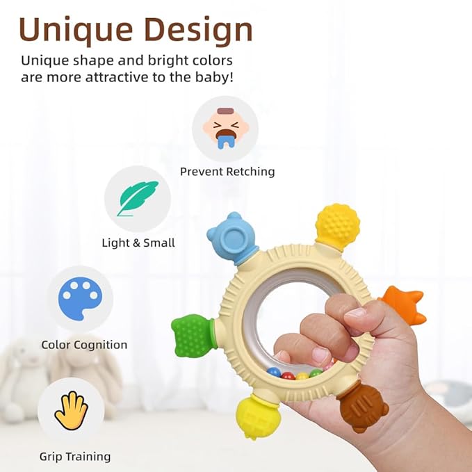 Baby Teething Toy for Babies 0-3-6-12,18 Months, BPA Free Silicone Baby Teething Ring for Teething Relief