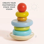 Le Toy Van – Wooden Rainbow Stacker | Girl & Boy 7 Piece Rainbow Wobbling Ring Stacker – Suitable for 18+ Months