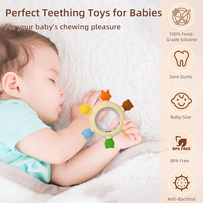 Baby Teething Toy for Babies 0-3-6-12,18 Months, BPA Free Silicone Baby Teething Ring for Teething Relief