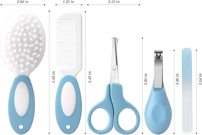 Baby Grooming Kit,Baby Health Care Kit,Baby Brush Soft Bristles 5 pcs Baby Nail Kit Nursery Care Kit Baby Hair Brush Hair Comb Nail Kit Safety Cutter Nail Clipper Set Blue