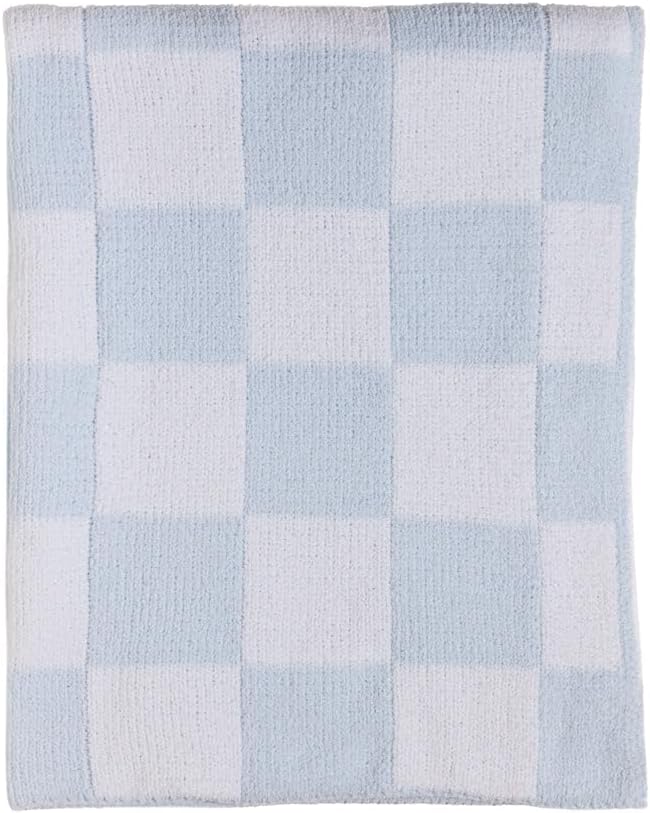 Living Textiles Chenille Knitted Blanket - Blue Check