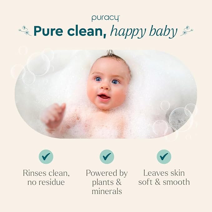 Puracy Shampoo & Body Wash for Children - Perfect Skin, Pure Ingredients - with 12 Fruit & Vegetable Extracts for Silky Smooth Skin, Gentle Lavender Chamomile, 98.8% from Mother Nature 48 fl oz