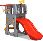 GLACER Toddler Slide, 5 in 1 Kids Climber Slide Playset w/Basketball Hoop, Telescope, Crawl Through Space, Easy Climb Stairs, Freestanding Slide Toddler Playground for Indoor and Outdoor