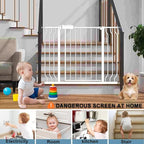 Narrow Baby Gate 24 to 29 Inch Wide Pet Gate Pressure Mounted No Drill Safety Gate Walk Through Metal Child Gate for Kids Stairs or Pets Indoor White