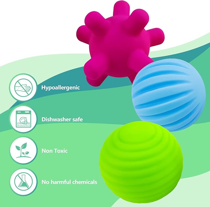 Sensory Ball for Babies 6 to 12 Months, Baby Balls for Toddlers 1-3 Massage Stress Relief, Textured Multi Sensory Balls Gift Sets, Montessori Sensory Toys 6 Spikey Squeeze Ball for Infant Kids