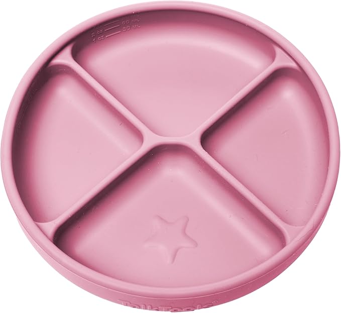 TalkTools Itsy Plate Must-Have Silicone Baby Plates with Suction | Non-Toxic Toddler Feeding Plate | Divided Portion | BPA-Free, Easy-Clean, Travel-Friendly Baby Dishware - Made in USA (Bubblegum)