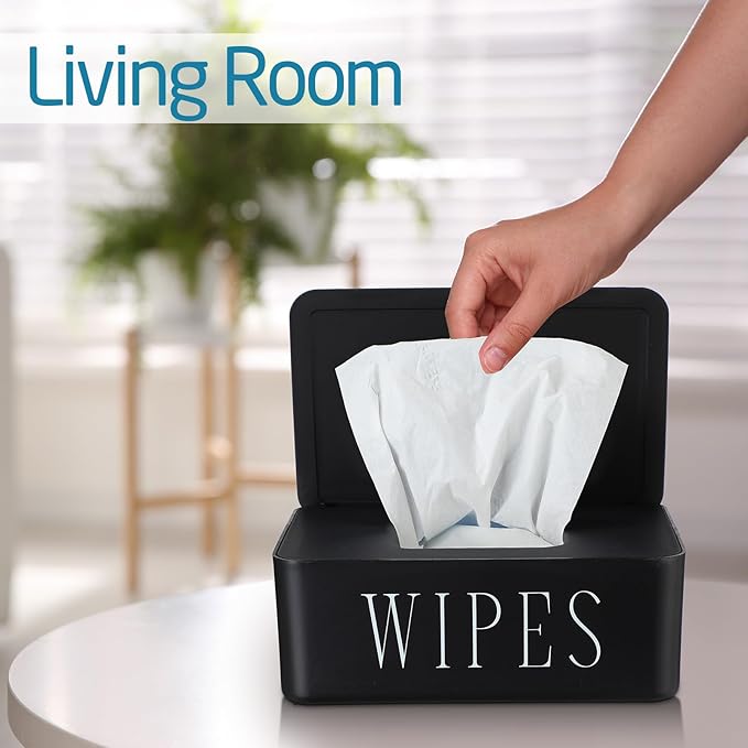 4 Pack Baby Wipes Dispenser Refillable Wipe Holder with Lid Toilet Wipes Container for Bathroom Tissue Paper Storage Box for Home Office (Black)