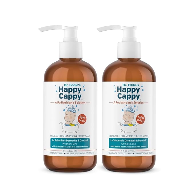 Happy Cappy Medicated Shampoo and Body Wash- Baby Dandruff Shampoo, Helps Cradle Cap and Seborrheic Dermatitis, Reduces Redness, Dermatologist Tested, Fragrance-Free- 8 Fl Oz (Pack of 2)