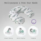 Little Grape Land Nursing Pillow, Soft 100% Cotton Breastfeeding Pillow with Breathable Muslin Removable Cover, Green Leaves Breast Feeding Pillows for Babies 0-12 Months with Protective Zipper