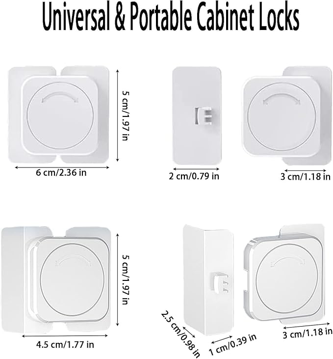 CMINGJ Cabinet Locks(6-Pack) for Babies Baby Proofing Cabinet Child Latches Locks Suitable for Cabinets, Drawer, Refrigerator, and so on.(White) (4 Flat Lock + 2 Right Angle Lock)