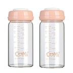 COMI Wide Neck Glass Breastmilk Collection n Storage Bottle, 8oz with Screw Ring Sealing Disk; Re-markable Sealing Disc. BPA Free, Fits Breast Pumps & Nipples (2 Pink Lids)