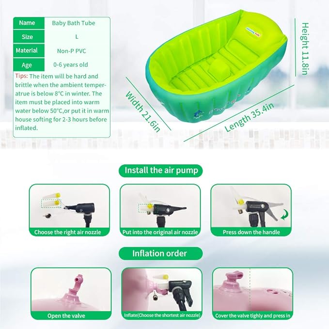 | Inflatable Baby Bathtub,Newborn Bathtub Seat for Infant,Non-Slip Baby Pool for Sitting up,Foldable Toddler Tub Shower,Portable Travel Bath for Kids 0-6 Year