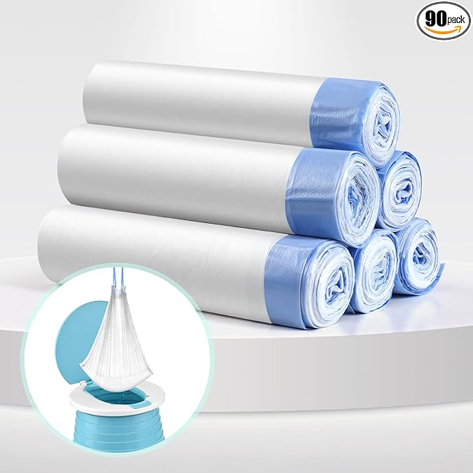 VISATOR Portable Travel Potty Chair Liners Bags Universal with Drawstring, 90 PCS (18 * 20INCH) (White)