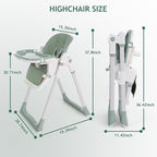 3 in 1 Baby High Chair with Wheels, Adjustable 5 Point Harness, Tray, Foot Rest, Backrest and Seat Height, Foldable High Chair for Toddlers, Green