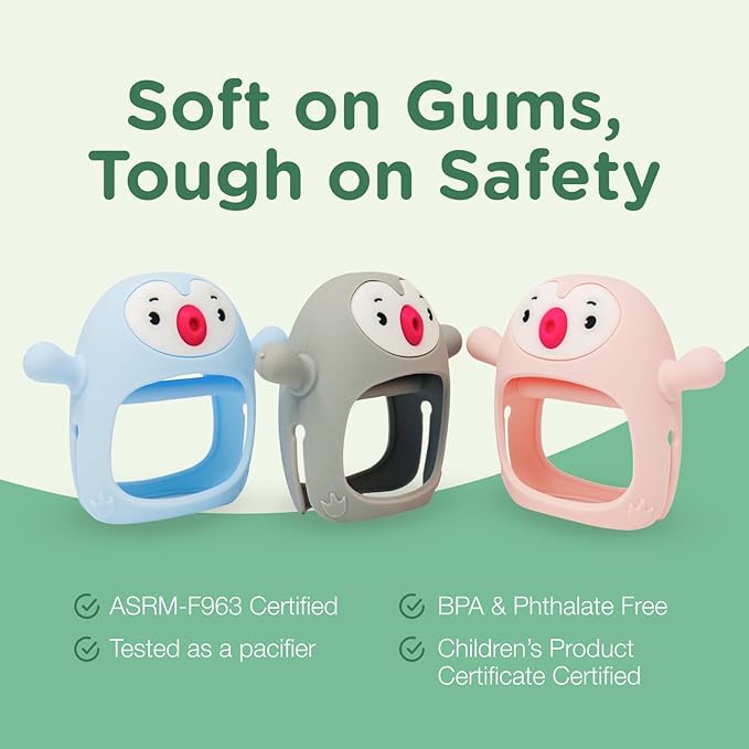 Teething Toy for Infants & Babies, Teethers for Babies 3-6 Months, Baby Teethers 0-6 Months, Teething Toys 6-12 Months, TotCo Never-Drop Baby Teething Toy, Blue