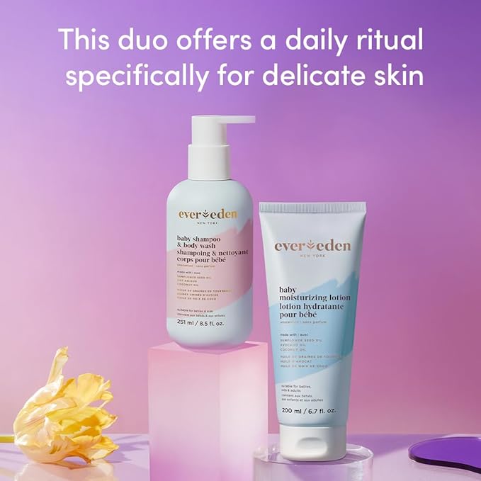 Evereden Baby Bathtime Trio | Baby Shampoo, Body Wash & Baby Face Cream & Fragrance Free Moisturizing Lotion | Rich, Non-Greasy Moisturizing Cream | Clean and Unscented Care