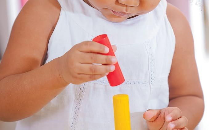 PlanToys Wooden Sorting and Stacking Geometric Peg Board (5125) | Sustainably Made from Rubberwood and Non-Toxic Paints and Dyes