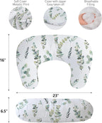 Little Grape Land Nursing Pillow,Upgraded Breast Feeding Pillow for Mom,Breastfeeding & Bottle Feeding for 0–17 Months, Soft Machine Washable Cover with firm breathable filling,Tummy Time,Green Leaves