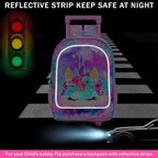 Girls Rolling Backpack, Cute Unicorn Roller Wheels Kids Bookbag - Wheeled Elementary School Bag - 3PCS Unicorn