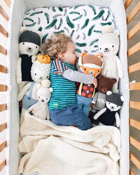 Margaux & May Organic Muslin Cotton Baby Crib Sheet, Green Feather Print, Fitted, Breathable, Toddler Bedding, 52 x 28, Deep Pocket, Organic Crib Sheets for Cozy Sleep