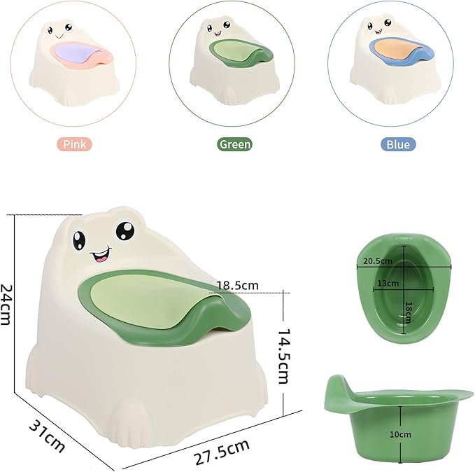 Potty Training Toilet Seat for Toddlers, Portable Travel Potty with Removable Bowl, Splash Guard, Frog Expression Sticker, Kids Potty for Boys Girls Ages 1-3 (Green)