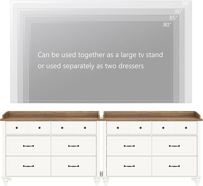 WAMPAT Dresser for Bedroom with 12 Drawers, White Baby Dressers with Wide Chest of Drawers, Mid Century Modern Wooden Kids Closet Storage Organizer, Large Dressers for Living Room, Nursery, Hallway