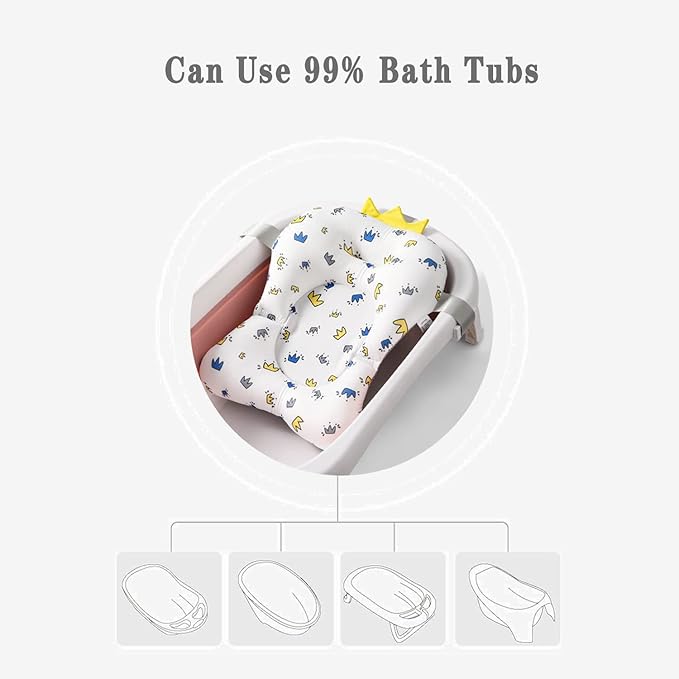 Baby Bath Pad, Soft Bathtub Mat, Adjustable Nonslip Newborn Toddler Bath Cushion, Comfortable Skin Friendly Floating Pad for 0-12 Months Infant (Crown)