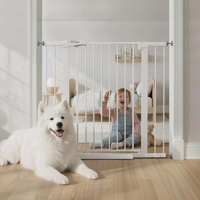 Mumeasy 36" Extra Tall Baby Gate for Stairs and Doorways, 26-40" Auto Close Dog Gate Indoor, Easy Install Pressure Mounted Pet Gate, Safety Baby Gates with Door for Child and Pets