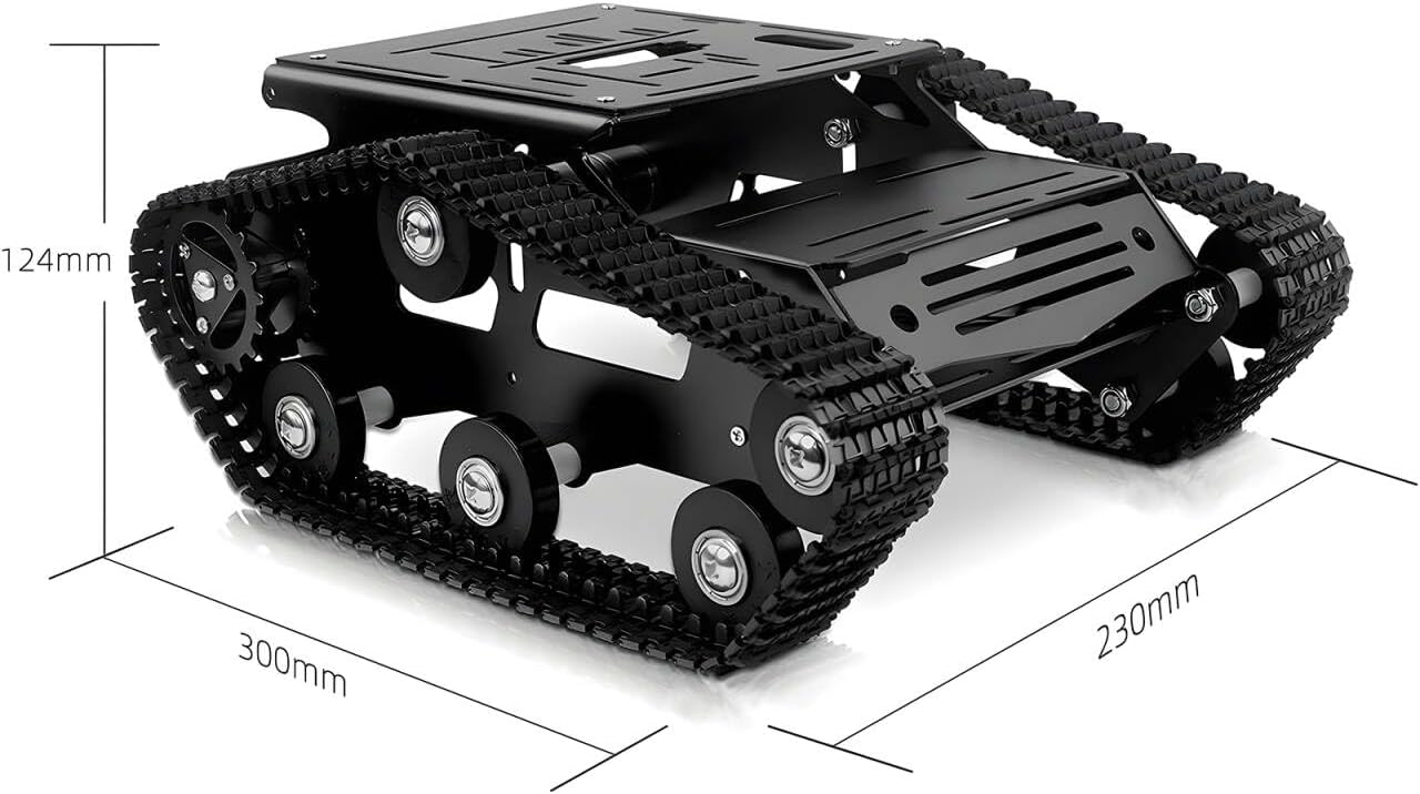 Tank Car Chassis with Motor, Shock Absorbing Robot Chassis Full-Metal Robotic Moving Platform Track Chassis for RaspberryPi Arduino DIY Maker Smart Robot Car Chassis Kit (Black, With Encoder motor)