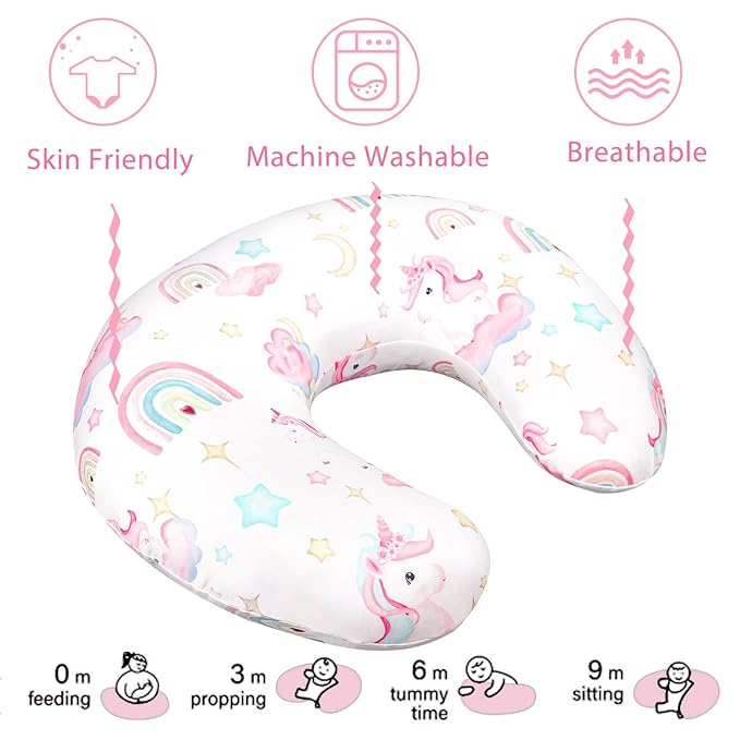 Pea Pod Nursing Pillow Cover Breastfeeding Pillow Slipcover for Moms Soft Breathable Organic Knit Fabric Newborn Infant Feeding Pillow Covers for Baby Girl Boy, Rainbow & Unicorn