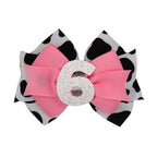Sixth Birthday Hair Bow for Baby Girls 1 2 3 4 5 6 Years Sprinkle Decorations Party Hair Clip Accessories for Six 6th Birthday Glitter Cow Print