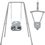 FUNLIO 2 in 1 Swing Set for Toddler & Baby Jumper, Heavy Duty Kids Swing & Bouncer with 4 Sandbags, Foldable Metal Stand for Indoor/Outdoor Play, Easy to Assemble and Store - Grey