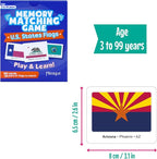 Menique U.S. States Flags Memory Matching Game – 100 Cards (50 Pairs) – Learn State Flags, Capitals & Abbreviations – Educational Card Game for Kids and Adults
