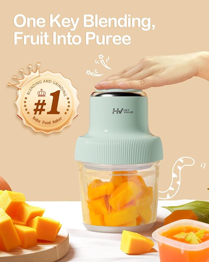 HEYVALUE Baby Food Maker, 13-in-1 Baby Food Puree Blender, Fruit, Vegatable, Meat, with Food Containers, Baby Food Processor Freezer Tray, Silicone Spoons, Silicone Spatula(Light Green)