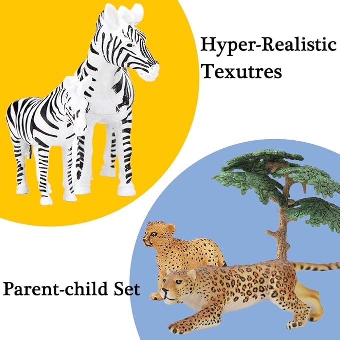 BOLZRA Safari Zoo Animals Figures Toys, 14 Piece Realistic Jungle Animal Figurines, African Wild Plastic Animals with Lion, Elephant, Giraffe Educational Learning Playset for Toddlers, Kids, Children
