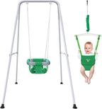 2 in 1 Baby Jumper with Swing-Indoor and Outdoor Use, Baby Jumpers and Bouncers, Toddler Swing with Foldable Stand（Green）