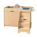 Wooden Baby Changing Table with Stairs & Storage, 100% Birch Plywood Toddler Diaper Changing Station with Tissue Holder, Montessori Furniture for Daycare, Nursery, Home, School