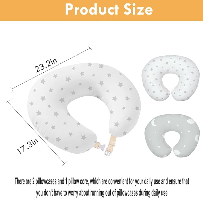 Nursing Pillow, Breast Feeding Pillows for Mom, Soft Cover with Breathable Filling, Ergonomic Breastfeeding, Bottle Feeding and Bonding, Multifunctional Support Cushion for Travel (Star)