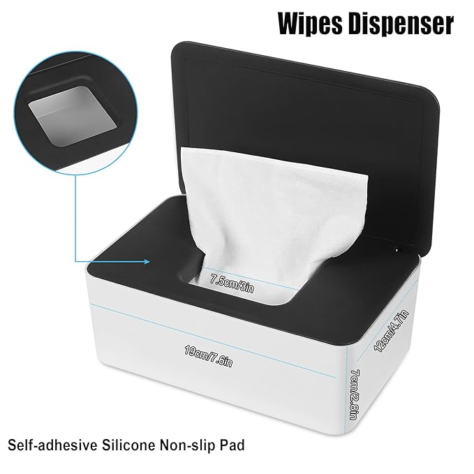 NOVWANG Wipes Dispenser, Baby Wipe Holder, Keeps Wipes Fresh, Refillable Wipe Container Baby Wipes Case for Bathroom Wipes Pouch Case, Black-White