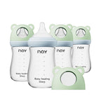 Natural Glass Baby Bottle for Breastfeeding Babies, 8oz Anti-Colic Baby Bottle with Natural Response Nipple(M), Clear, Wide Neck, 4 Pack, 3 Months+
