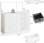 White Nursery Dresser with Changing Top, Baby Diaper Changing Station with 3 Fabric Drawer, Safety Rail & Nursery Organizer, Modern Dressers for Bedroom (47.2" W x 18.9" D x 36.1" H)