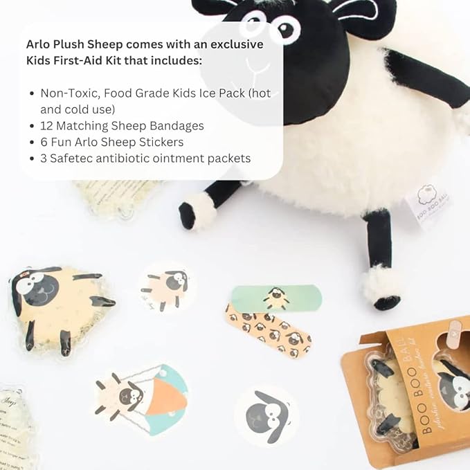 Plush First Aid for Home - Aid Kit for Kids - Toddler First Aid Kit - Mini Boo Boo Kit – Emergency First Aid Kit Classroom – Arlo Sheep Plush Bag