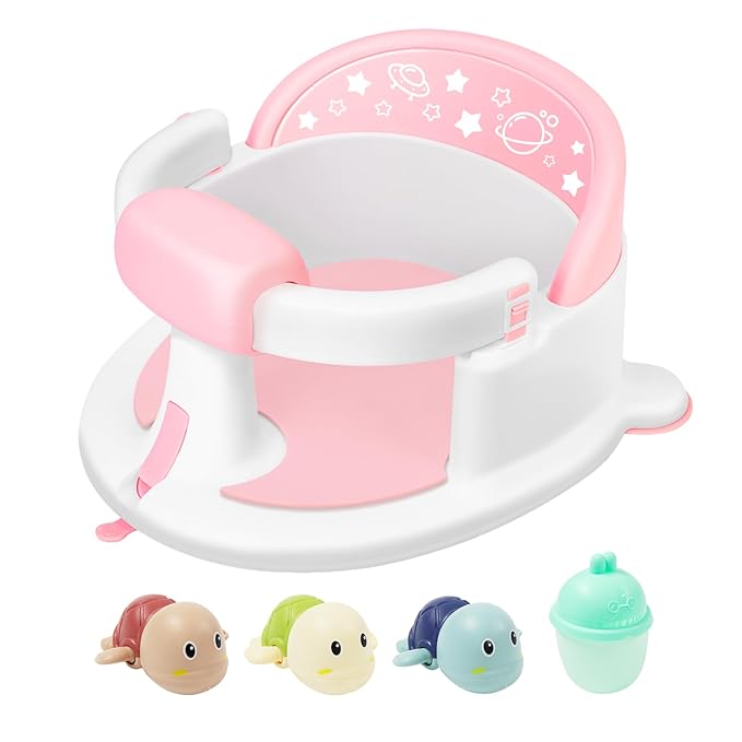 Baby Bath Seat for Babies 6 Months & up,Baby Bath Seat,Non-Slip Toddler Bath Seat, Sit Up Bath Seat for Baby,Safe Infant & Newborn Bathtub Chair with Soft Cushion,Pink