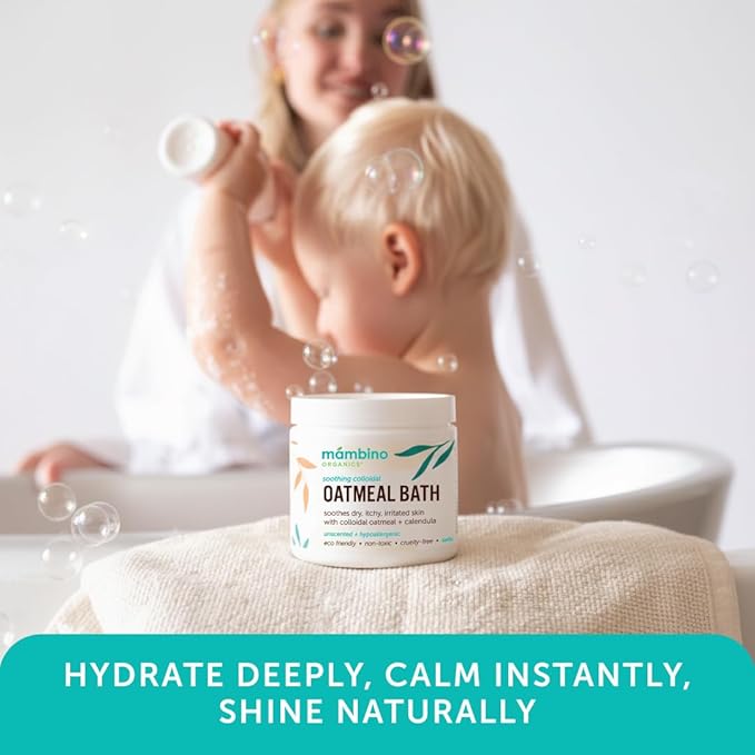 Mambino Organics Soothing Bath Set, Organic Oatmeal Bath Soak, Soothe Me Shampoo & Body Wash, and Calming Oil, Gentle for Sensitive Skin, Vegan, Baby Bath Essentials, 3-Pack, 5.5 oz Each