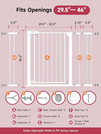 36.2" Extra Tall Baby Gate for Stairs, 29.5-46" Wide Dog Gate for Doorways, Walk Thru Auto Close Metal Child Gate for The House, Stairs and Doorways, Pet Gate Pressure Mounted Dog Gate Indoor (White)