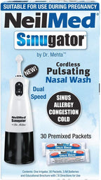 NeilMed Sinugator Cordless Pulsating Nasal Irrigator (Dual Speed) with 30 Premixed Packets and 3 AA Batteries - Black (Pack of 1)