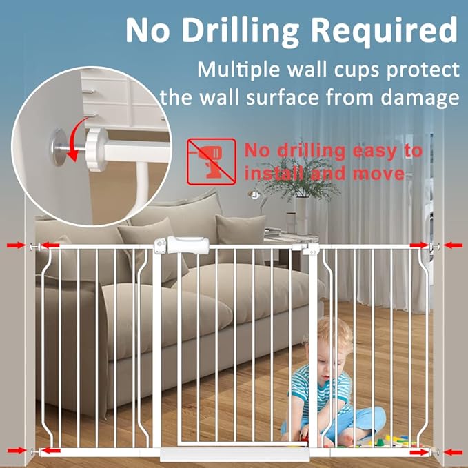 Extra Wide Large Baby Gate 67-71.5 Inch Automatic Close Pet Dog Gates for Stairs Doorways Pressure Mount Child Safety Gate for Walk Through Kids or Pets