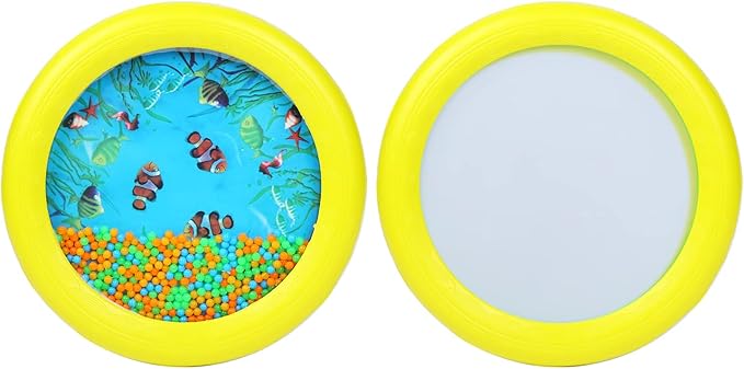 Musfunny Ocean Drum Wave Bead Drums Gentle Sea Sound Music Gift Musical Educational Sea Sound Drum Tool for Kid Child Baby (Yellow)