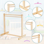Civaner 22 Pcs Doll Garment Rack with Wooden Clothes Hanger for 18 Inch Girl Doll Clothes Mini Hangers Wardrobe Furniture Accessories for Dollhouse Baby Shower Supplies (Wood)