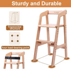 YOLEO High Chair Wooden for Toddlers Junior Childs, Sturdy Durable Dining Feeding Chair with Steps Grows with Child, Max 60kg (Natural Color)